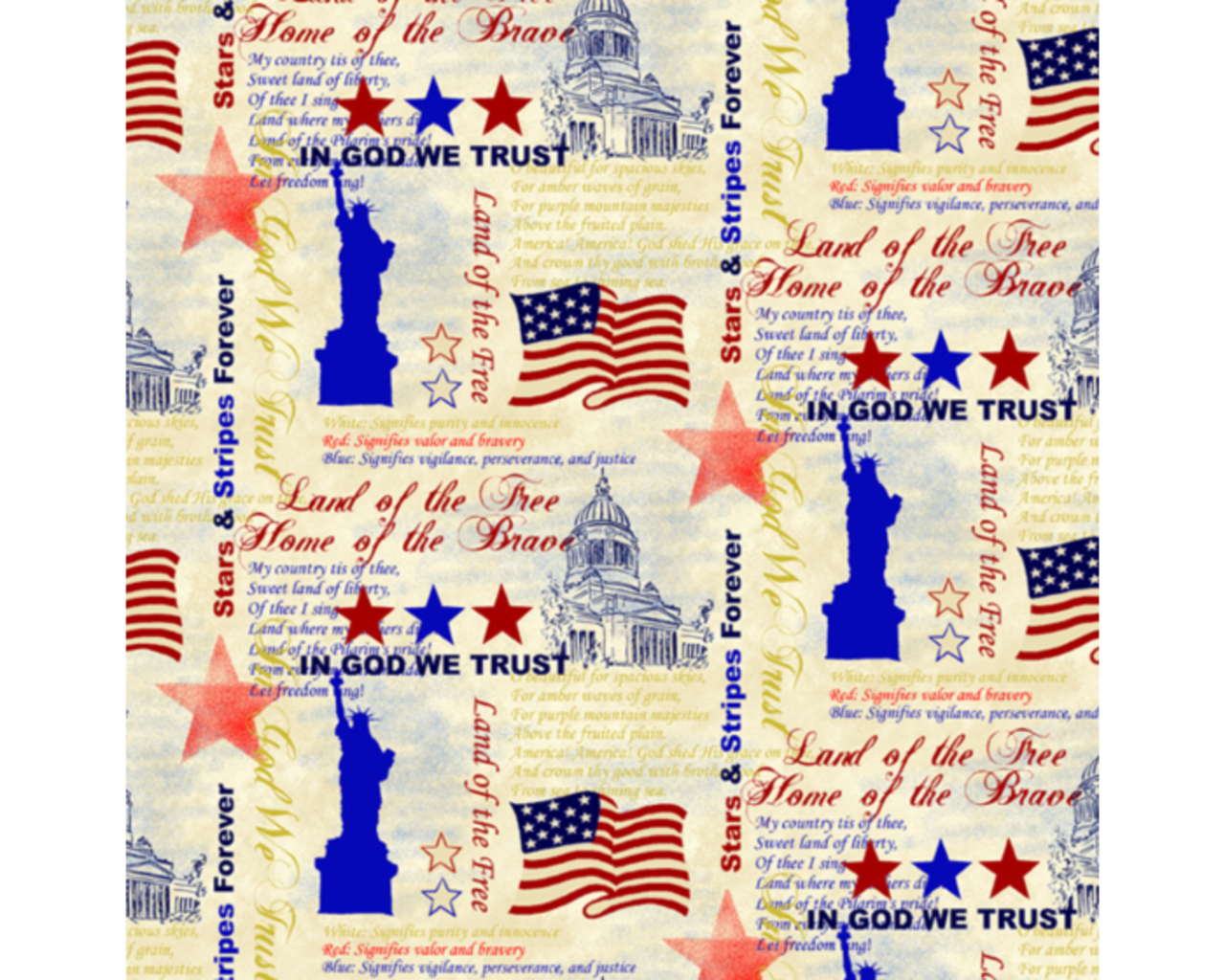 America, In God We Trust, with Metallic Cotton Fabric | By the Yard | Sewing and Crafting | 44 inches wide